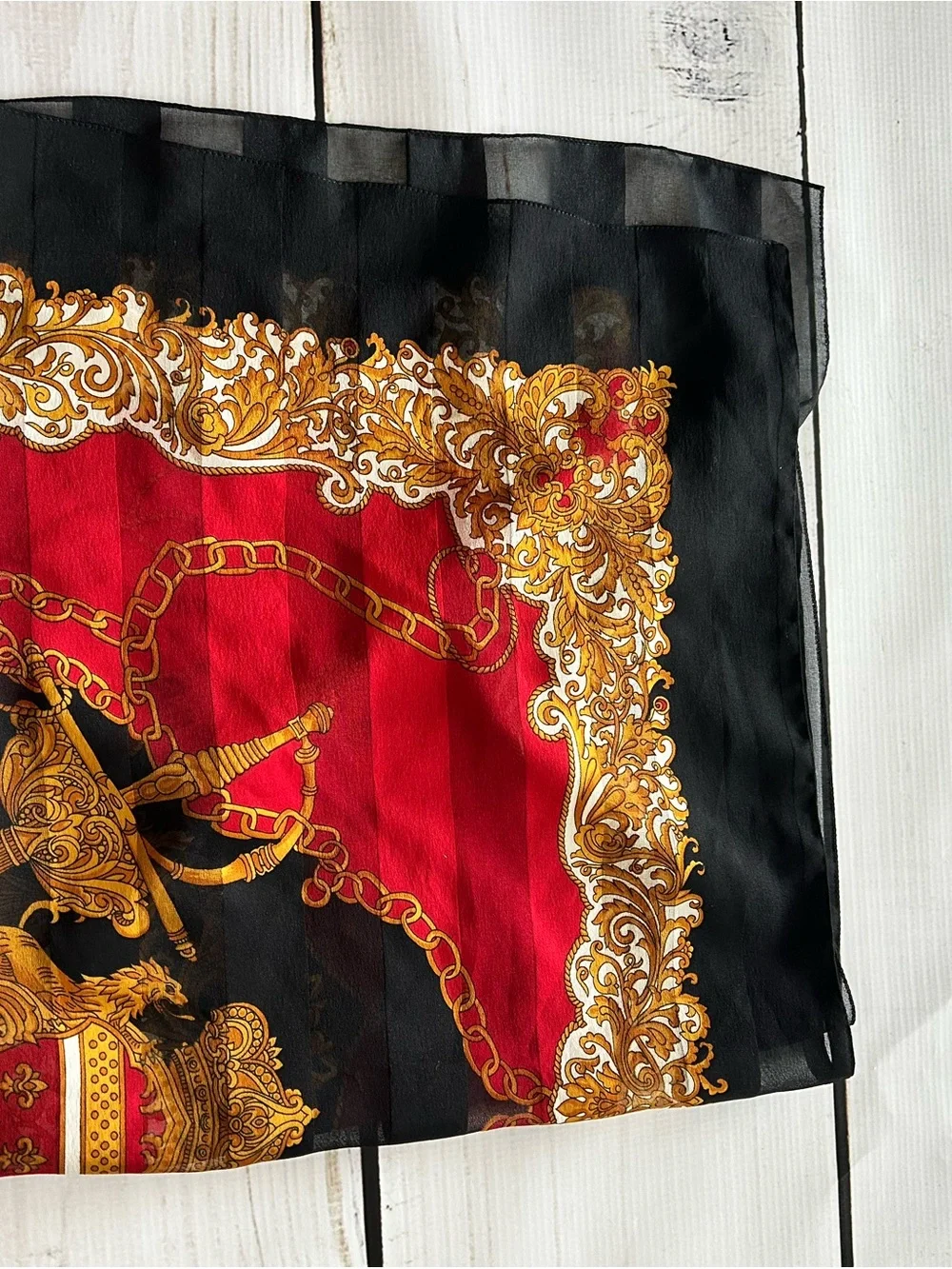 Unbranded Silk Luxury Red and Black Baroque Print Silk Scarf